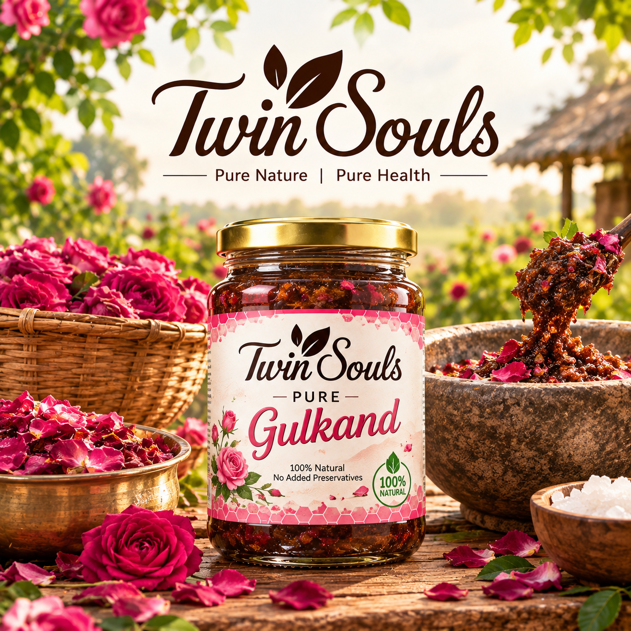 Twin Souls Premium Gulkand | Traditional Rose Petal Preserve | Natural Rose Spread
